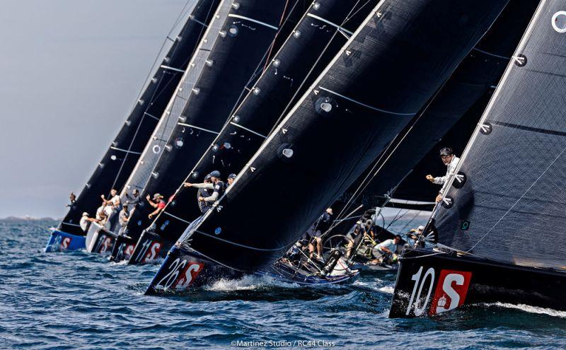 The RC44 fleet lines up for the start of practice racing off Marstrand - photo © Nico Martinez / MartinezStudio