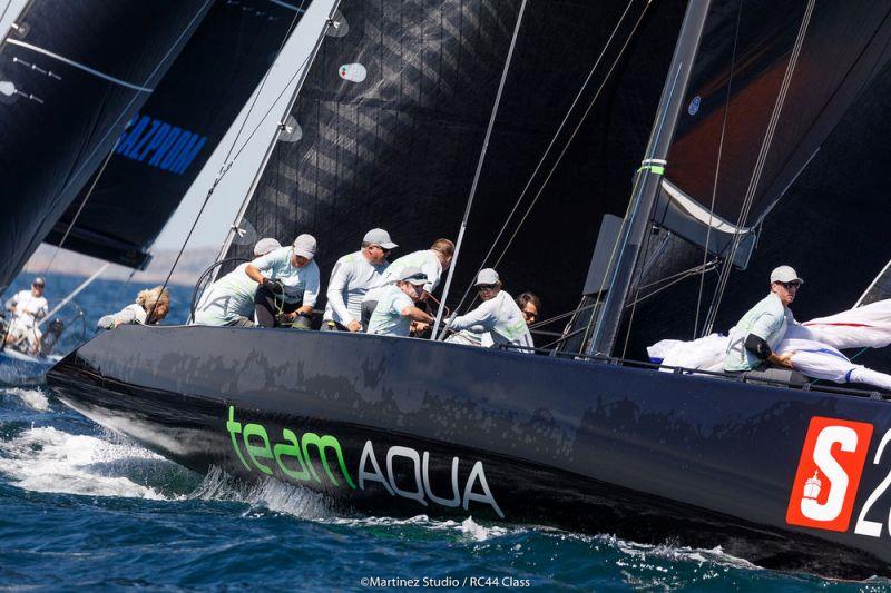 Action on board Team Aqua as they round the windward mark photo copyright MartinezStudio.es taken at  and featuring the RC44 class