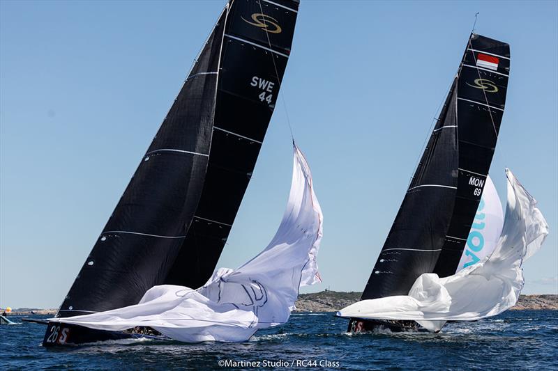 Symetrical kite drops from Artemis Racing and Charisma  - 2018 RC44 Marstrand Cup - Day 3 photo copyright Martinezstudio.es taken at  and featuring the RC44 class