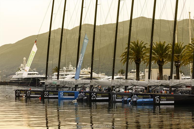 The RC44 boats lined up in Porto Montenegro - 44Cup Porto Montenegro 2019 photo copyright MartinezStudio.es taken at Porto Montenegro Yacht Club and featuring the RC44 class