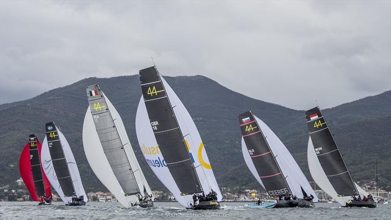 Tavatuy Sailing Team leads down the run as Team CEEREF luffs Charisma - 44Cup Porto Montenegro photo copyright MartinezStudio.es taken at Porto Montenegro Yacht Club and featuring the RC44 class