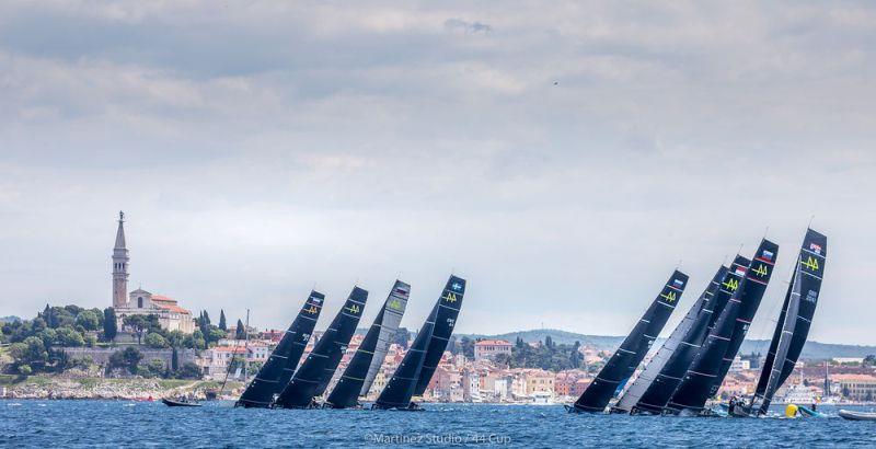 The nine boat fleet lines up off Rovinj's old town - Day 2, Adris 44Cup Rovinj photo copyright MartinezStudio.es taken at  and featuring the RC44 class