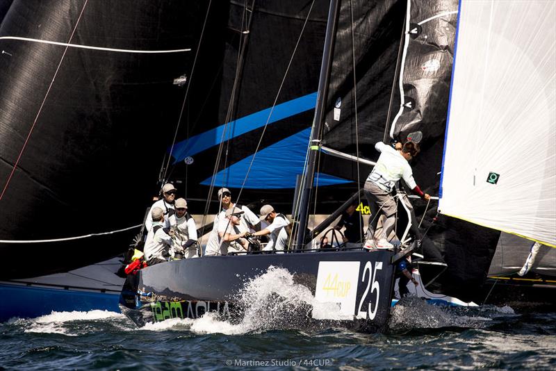 Chris Bake's Team Aqua is back with the 44Cup leaders' 'golden wheels' for Cascais photo copyright Pedro Martinez / Martinez Studio taken at Porto Montenegro Yacht Club and featuring the RC44 class