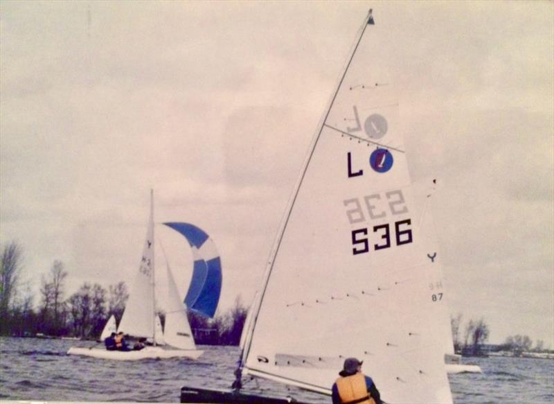 Jyrki Taiminen's Europe Sail at the Loosdrecht Easter Regatta in 1985 photo copyright Klaus Selen / Aarne Kuusi, Finnish Europe Coach taken at  and featuring the  class