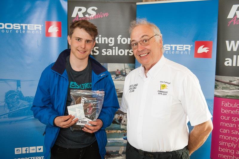 Winner Robert Richardson with Commodore John Fothergill photo copyright Peter Fothergill - Fothergill Photography taken at Rutland Sailing Club and featuring the RS100 class