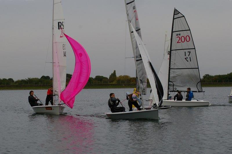 David Jessop and Clare Michelmore lead Clare James and Lucy Gibson at the windward mark during the RS200 Inlands at Island Barn Reservoir SC photo copyright Jim Champ taken at Island Barn Reservoir Sailing Club and featuring the RS200 class