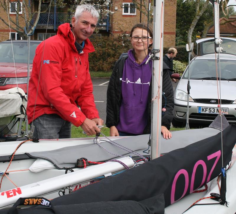 Steve Irish – Endeavour coach – offers assistance to Alice Davis (RS Tera Pro) – Endeavour first timer ahead of the Endeavour Trophy 2019 photo copyright Sue Pelling taken at Royal Corinthian Yacht Club, Burnham and featuring the RS200 class