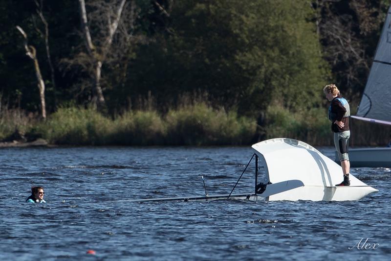 Brendan sending his crew to fix a problem he created during the RS200 Scottish Championship photo copyright Alex Workman taken at Castle Semple Sailing Club and featuring the RS200 class
