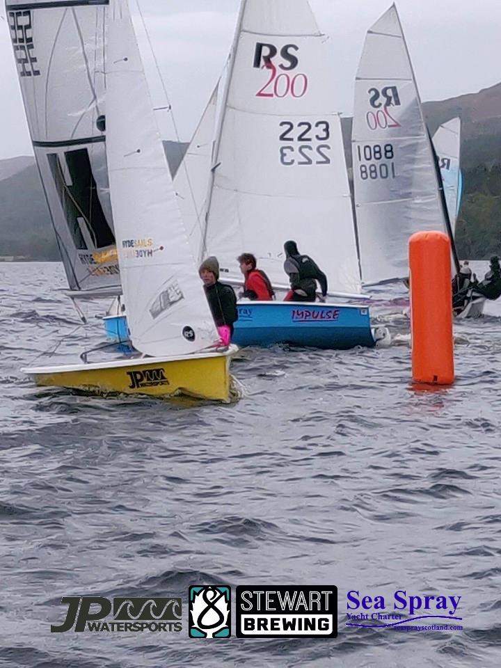 Top mark action between Ben Moverly-Smith & Tara Coldwell Brock and Cameron McCosh & Ciaran McMonagle - JP Watersports RS200 Scotland Tour part 5 at Loch Tummel photo copyright Graham Logan taken at Loch Tummel Sailing Club and featuring the RS200 class