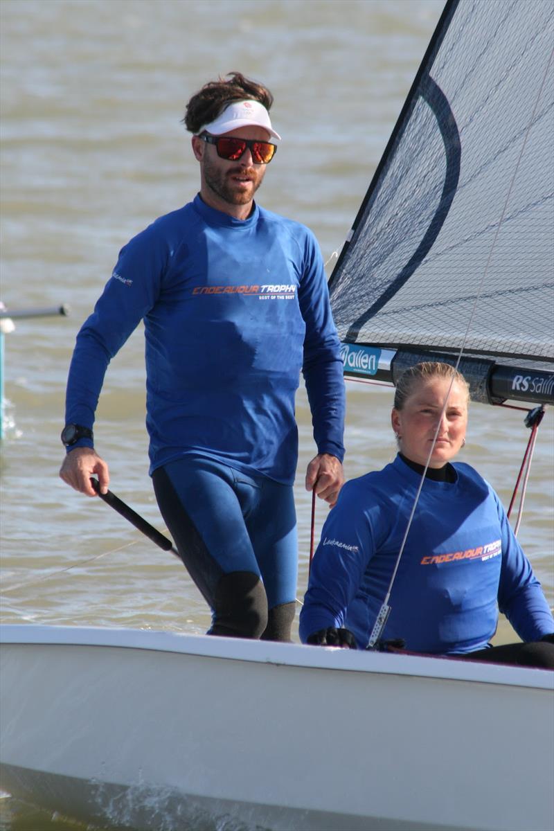 Eighth overnight. Luke Patience (2021 Endeavour champ), and Faye Chatterton are looking forward to bettering their score on Sunday at the 61st Endeavour Trophy photo copyright Sue Pelling taken at Royal Corinthian Yacht Club and featuring the RS200 class