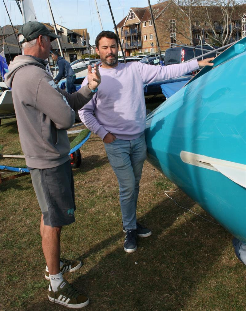 Steve Irish – Endeavour coach – offers some timely advice on his walk around the dinghy park before the afternoon's on-the-water training session photo copyright Sue Pelling taken at Royal Corinthian Yacht Club, Burnham and featuring the RS200 class