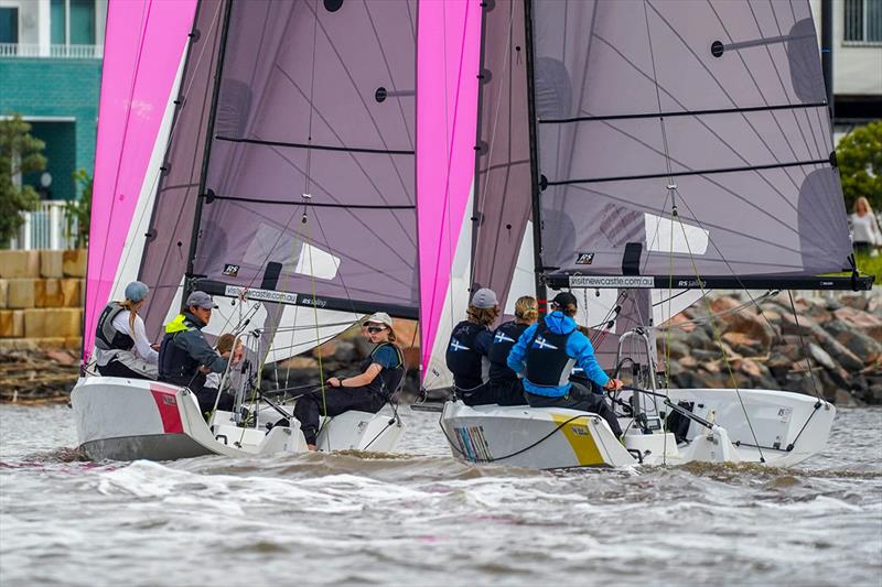The Mornington Yacht Club team (left) leading a race - Sailing Champions League – Asia Pacific Final photo copyright Alex Dare taken at Newcastle Cruising Yacht Club and featuring the RS21 class