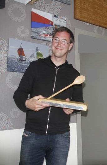 Wooden Spoon to Race Office Paul Gilmore during the Volvo Noble Marine RS300 Nationals for falling out of the patrol boat on return to shore from the Committee Boat at the end of championship racing and managing to inflating his lifejacket! photo copyright Alan Henderson taken at Prestwick Sailing Club and featuring the RS300 class