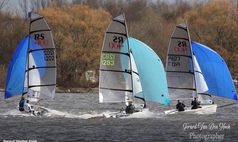 Blasting downwind during the RS400 Winter Championship at Leigh & Lowton photo copyright Gerard van den Hoek taken at Leigh & Lowton Sailing Club and featuring the RS400 class