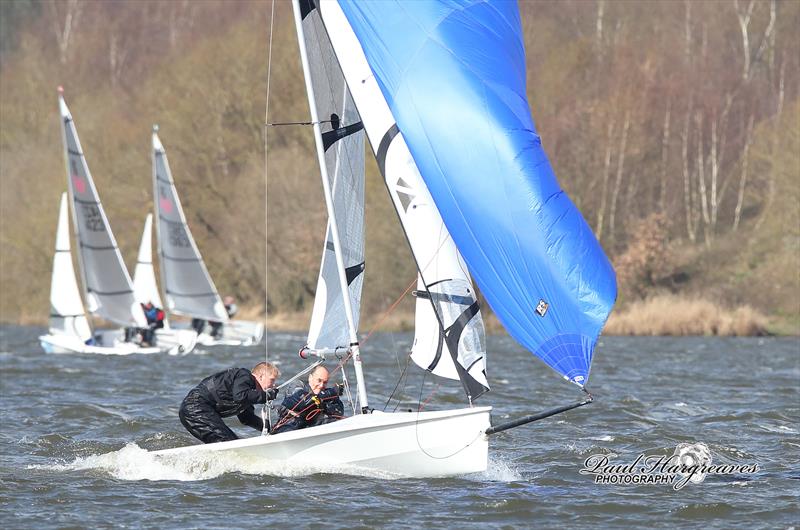 Winners Hamish Gledhill and Simon Dowse in mid gybe during the RS400 Winter Championship at Leigh & Lowton - photo © Paul Hargreaves