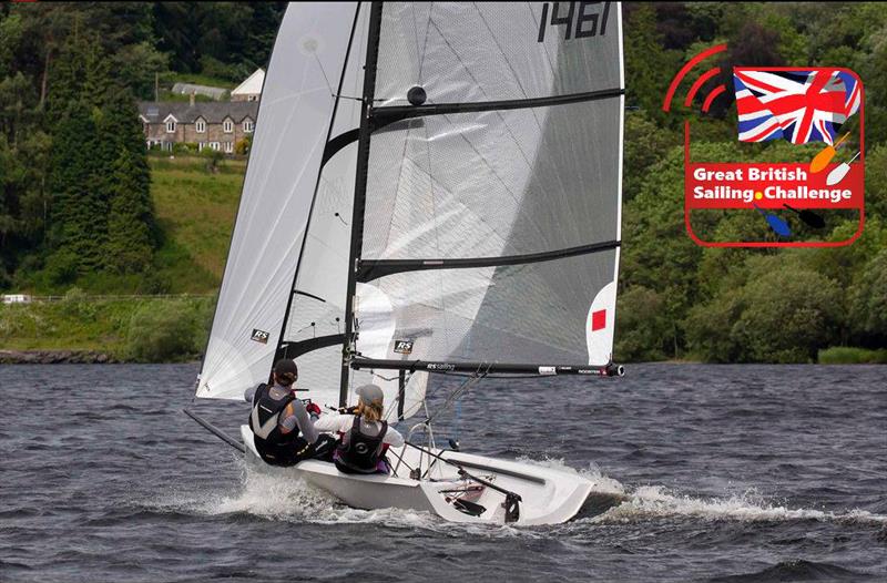Caroline Exley and Andy Dawson downwind in the Bala Long Distance Race 2019 photo copyright Tim Olin / www.olinphoto.co.uk taken at Bala Sailing Club and featuring the RS400 class