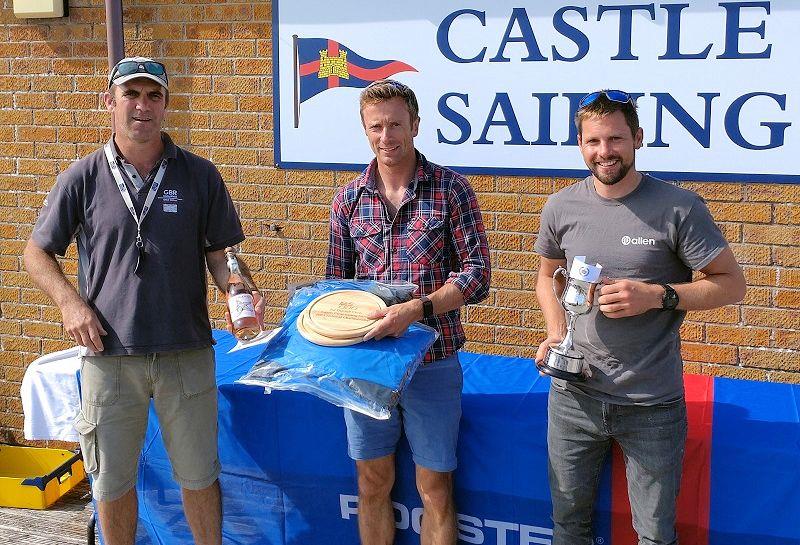 Tom Morris and Guy Fillmore (pictured with CCSC Vice Commodore Andy Adler) win the Noble Marine RS800 National Championships 2021 photo copyright Richard Bowers taken at Castle Cove Sailing Club and featuring the RS800 class