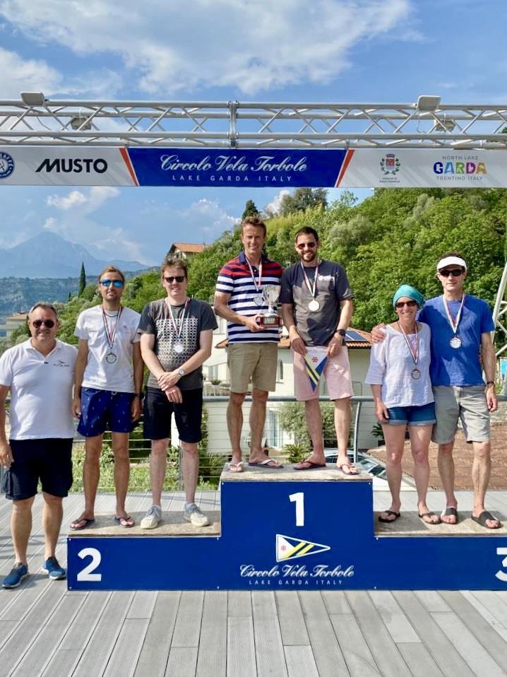 Podium in the RS800 Europeans at Lake Garda, Italy photo copyright Emilio Sabtinelli taken at Circolo Vela Torbole and featuring the RS800 class