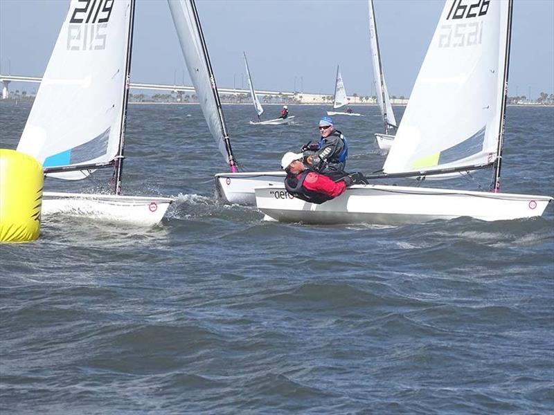 RS Aero 5, 7 and 9 rigs all crossing the finishing line in tight formation at the RS Aero Florida State Championship - photo © Mike Grant