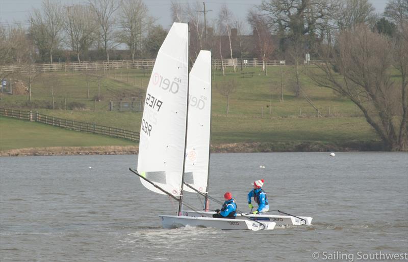 Steve Cockerill (RS Aero 7) left passes Andrew Frost (RS Aero 5) during Sutton Bingham Icicle: SSW Winter Series Round 8 - photo © Lottie Miles