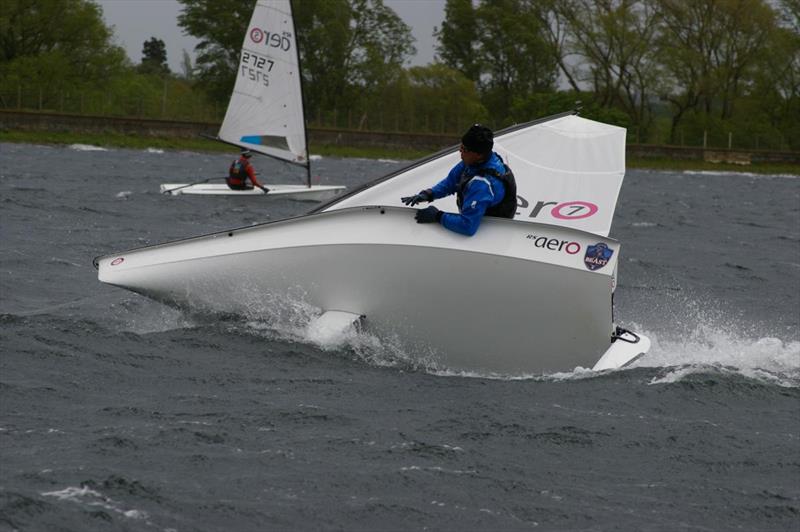 Pete Barton demonstrates that tricky conditions are a great leveller at the Island Barn RS Aero Open photo copyright Jim Champ taken at Island Barn Reservoir Sailing Club and featuring the  class