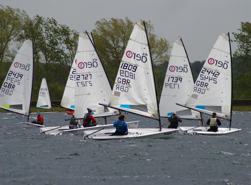 Start Line Action in the Aero5s, winner Jonathon Bailey prominent, at the Island Barn RS Aero Open photo copyright Jim Champ taken at Island Barn Reservoir Sailing Club and featuring the  class