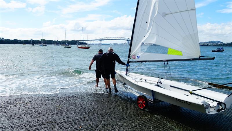 RS Aero launching at the Northcote & Birkenhead YC Open day for the RS Aero - showing the big cockpit - suitable for sailors of all sizes photo copyright NZ Sailcraft taken at  and featuring the  class