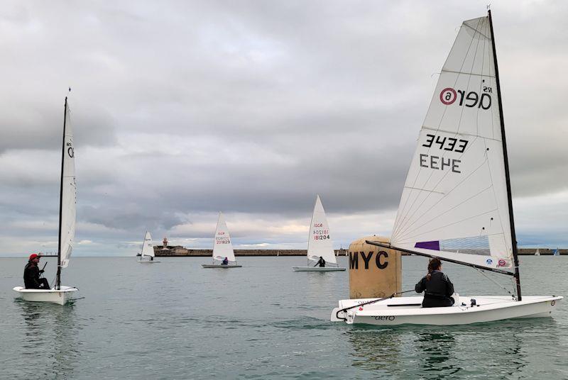 Sarah Dwyer leads Roy Van Maanen around the weather mark  - Viking Marine DMYC Frostbite Series 2 begins on New Year's Day - photo © Ian Cutliffe