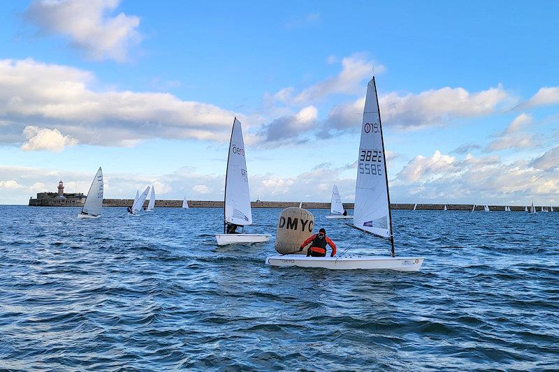 Viking Marine DMYC Frostbites series 2 week 2 - Aeros and a Finn at the weather mark photo copyright Ian Cutliffe taken at Dun Laoghaire Motor Yacht Club and featuring the RS Aero 6 class