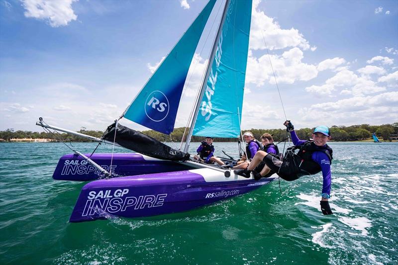 SailGP Inspire Learning program for children aged 9-13, hosted by Point Wolstoncroft Sport & Recreation Centre, NSW, Australia photo copyright Beau Outteridge for SailGP taken at  and featuring the RS Cat14 class