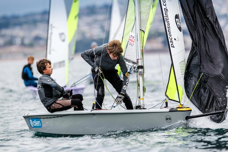 Quinn Edmonds and Fin Oliver win the RS Feva fleet in the South West during the RYA Zone and Home Country Championships photo copyright Paul Wyeth / RYA taken at Royal Torbay Yacht Club and featuring the RS Feva class