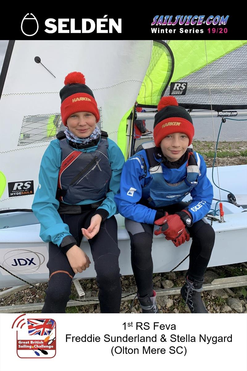 Freddie Sunderland & Stella Nygard finish as 1st RS Feva in the Selden Sailjuice Winter Series 2019/20 photo copyright Jane Sunderland taken at Olton Mere Sailing Club and featuring the RS Feva class