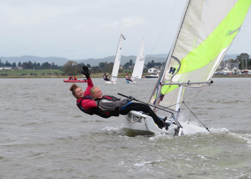 Solway YC Cadets Tamsin Wallace (right) and Mollie Keiley sailing home after a great race in their RS Feva during the Catherinefield Windows RNLI Regatta in Kippford - photo © John Sproat