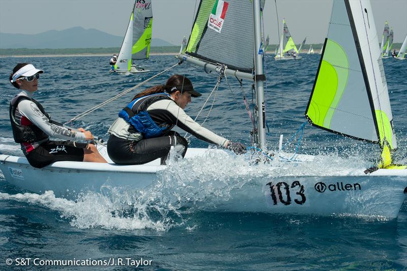 2013 RS Feva worlds day 2 photo copyright S&T Communications / J.R. Taylor taken at Compagnia della Vela Grosseto and featuring the RS Feva class