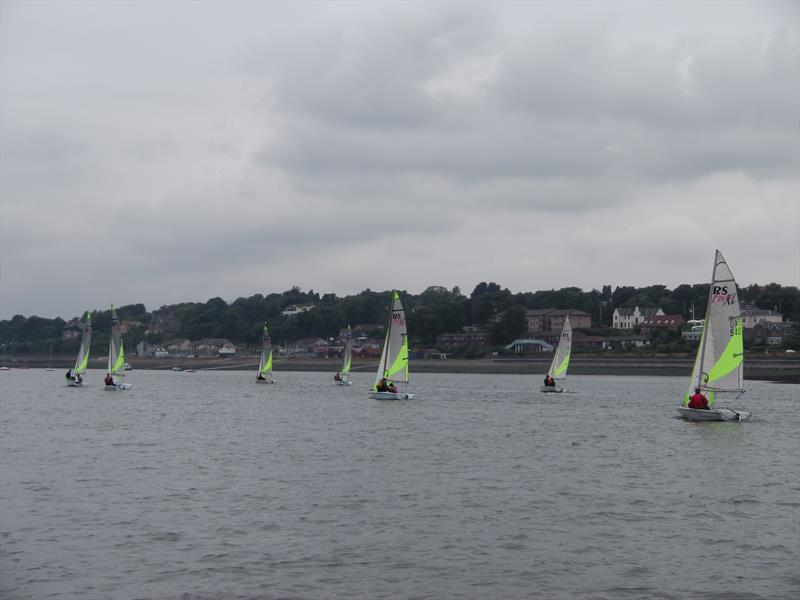 The fleet heads for the shallows to escape the morning's strong ebb tide during the Royal Tay Scottish RS Feva event photo copyright Matt Toynbee taken at Royal Tay Yacht Club and featuring the RS Feva class