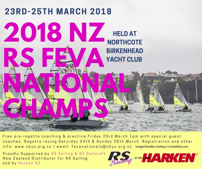 The 2018 RS Feva Nationals will be sailed from 23-25th March 2018 ay NBYC, Auckland photo copyright RS Feva Owners Assoc taken at  and featuring the RS Feva class