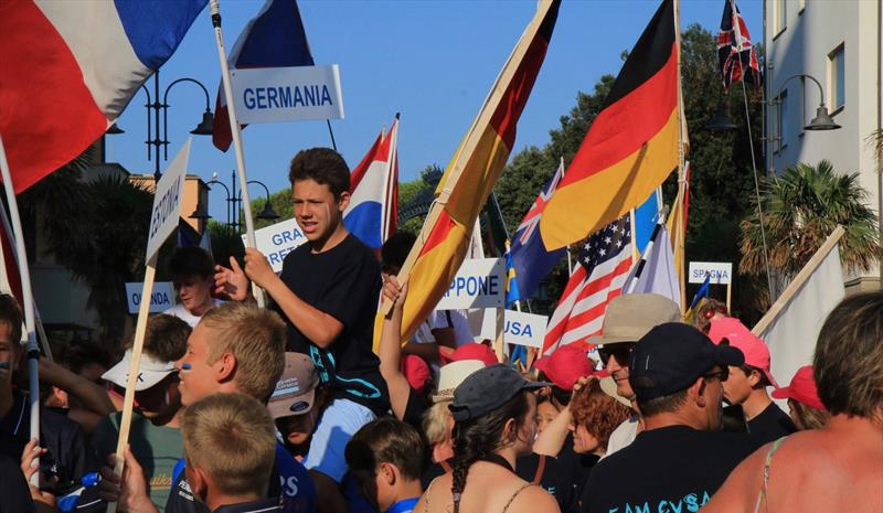 Opening ceremony - RS Feva Worlds 200 crews from 23 countries - Follonica, Italy - July 2019 photo copyright Elena Giolai / Fraglia Vela Riva taken at Gruppo Vela L.N.I. Follonica and featuring the RS Feva class