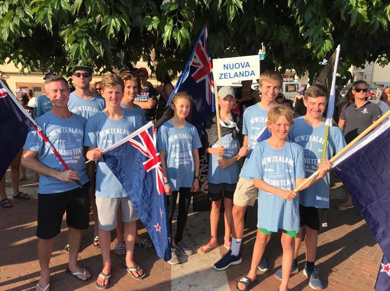 New Zealand team at the Opening Ceremony - 2019 RS Feva World Championships, Follonica Bay, Italy photo copyright Elena Giolai / Fraglia Vela Riva taken at Gruppo Vela L.N.I. Follonica and featuring the RS Feva class