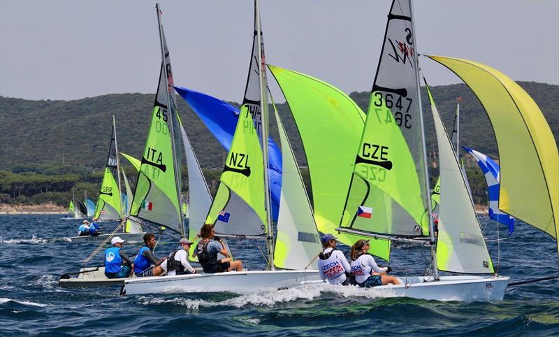 Blake Hinsley and Nicholas Drummond (NZL) - Day 3 of the 2019 RS Feva World Championships, Follonica Bay, Italy photo copyright Elena Giolai / Fraglia Vela Riva taken at Gruppo Vela L.N.I. Follonica and featuring the RS Feva class