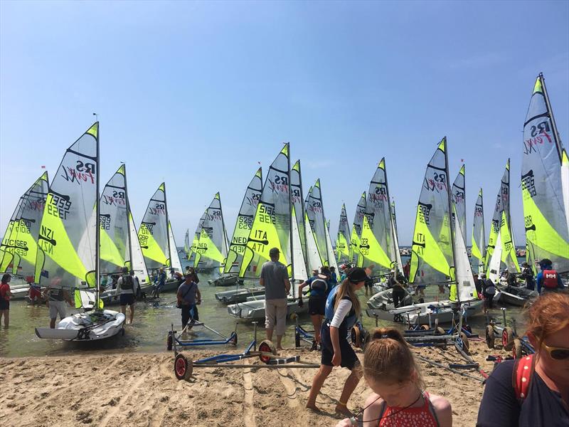 World Championship fleet launch at Follinica, Tuscany, Italy photo copyright Elena Giolai / Fraglia Vela Riva taken at Gruppo Vela L.N.I. Follonica and featuring the RS Feva class