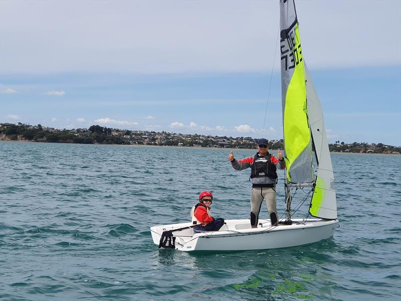 Annea (helm) and Wayne Avery - one of several family crews competing at the North Island RS Feva Championships at Manly SC, October 2019 - photo © NZ Sailcraft