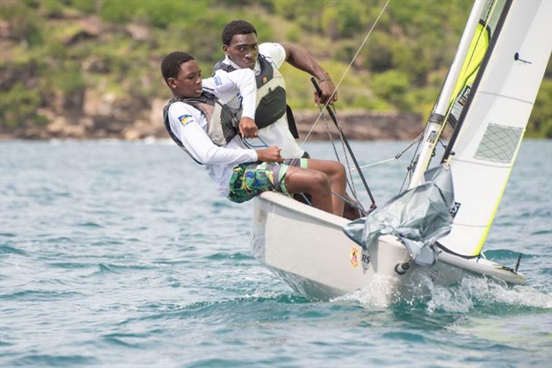 Mauriceson Valentine and Nahio James, sinners in the RS Feva Class - 2019 Caribbean Dinghy Championships photo copyright Ted Martin / Antigua Photography taken at Antigua Yacht Club and featuring the RS Feva class