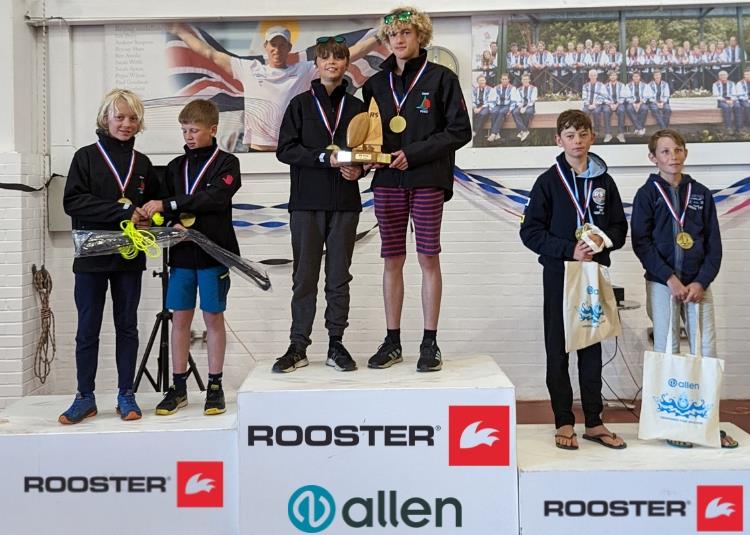 Junior podium - Rooster RS Feva UK National Championships at Weymouth photo copyright Chrissie Le Petit taken at Weymouth & Portland Sailing Academy and featuring the RS Feva class