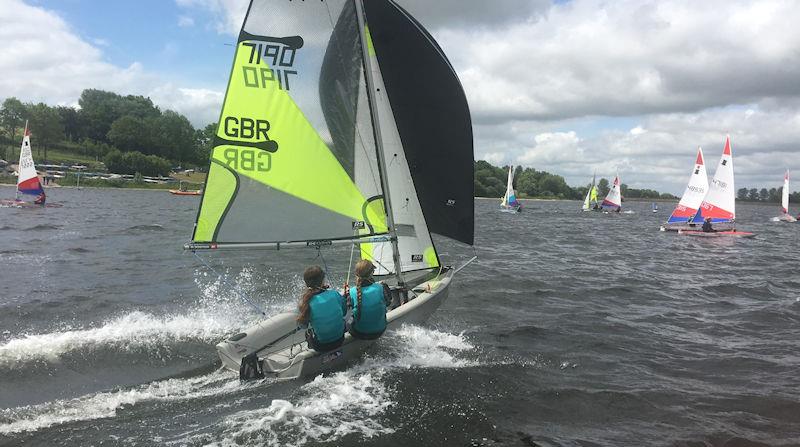 RS Feva fleet winners Imogen Green (helm) and Felicity Angel at the Regional Junior Champs photo copyright DWSC taken at Draycote Water Sailing Club and featuring the RS Feva class