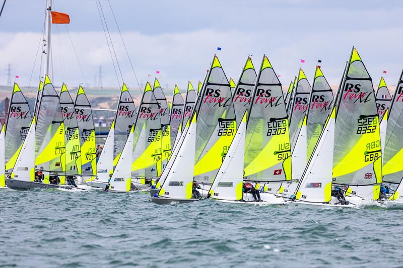 Simon Cooke and Arthur Rebbeck (NZL 7637) gets away to a good start on Day 5 of the RS Feva Worlds - Weymouth - England - July 2022 photo copyright Phil Jackson / Digital Sailing taken at Weymouth & Portland Sailing Academy and featuring the RS Feva class