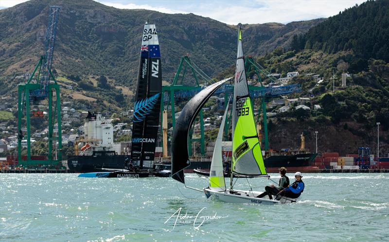 RS Fevas were part of the SailGP Inspire Regatta at SailGP Christchurch - March 19, 2023 photo copyright Justin Mitchell taken at Naval Point Club Lyttelton and featuring the RS Feva class