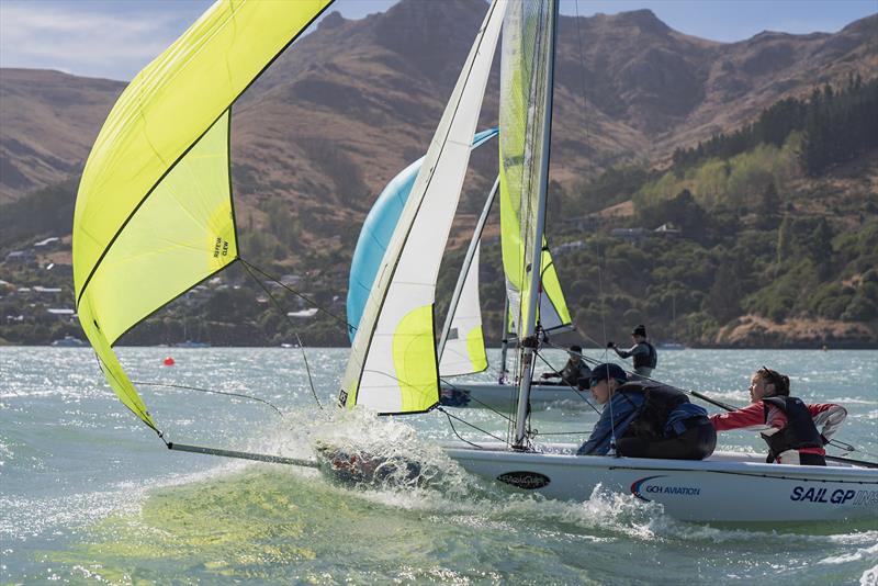 RS Fevas racing in the SailGP Inspire program - Lyttelton - March 22, 2024 photo copyright Justin Mitchell taken at Naval Point Club Lyttelton and featuring the RS Feva class