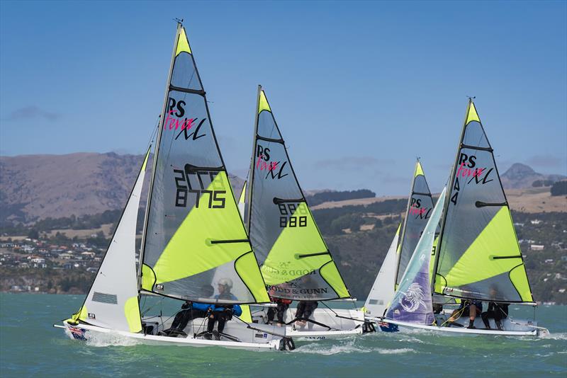 RS Fevas racing in the SailGP Inspire program - Lyttelton - March 22, 2024 photo copyright Justin Mitchell taken at Naval Point Club Lyttelton and featuring the RS Feva class