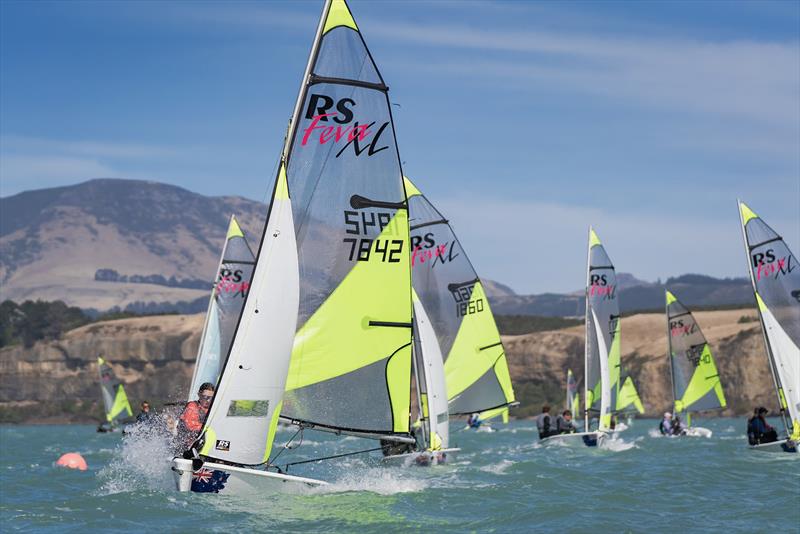 RS Fevas racing in the SailGP Inspire program - Lyttelton - March 22, 2024 photo copyright Justin Mitchell taken at Naval Point Club Lyttelton and featuring the RS Feva class