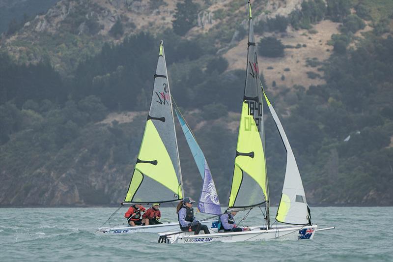 RS Fevas racing in the SailGP Inspire program - Lyttelton - March 23, 2024 photo copyright Justin Mitchell taken at Naval Point Club Lyttelton and featuring the RS Feva class